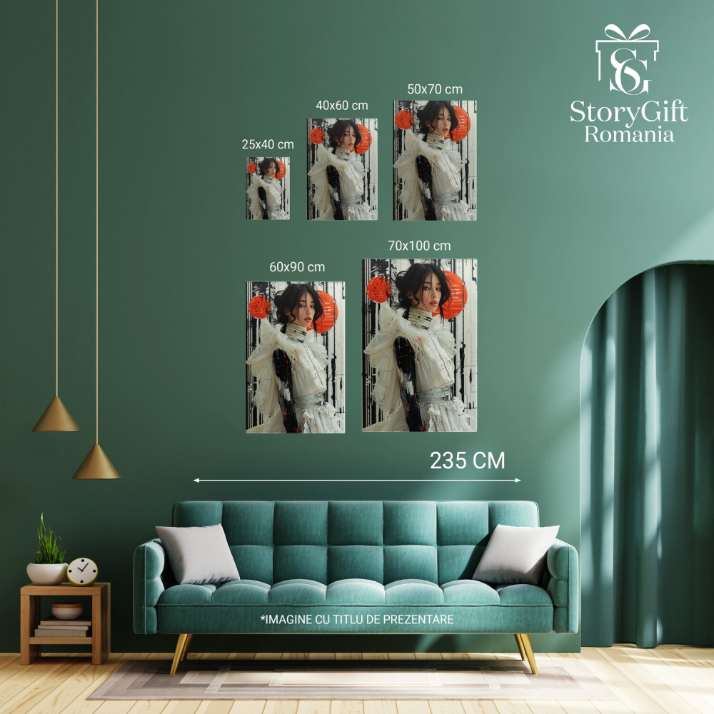 Tablou Canvas Trandafir Roșu cu Spini pe Fundal Albastru Vibrant, Marime 70x50CM [4]