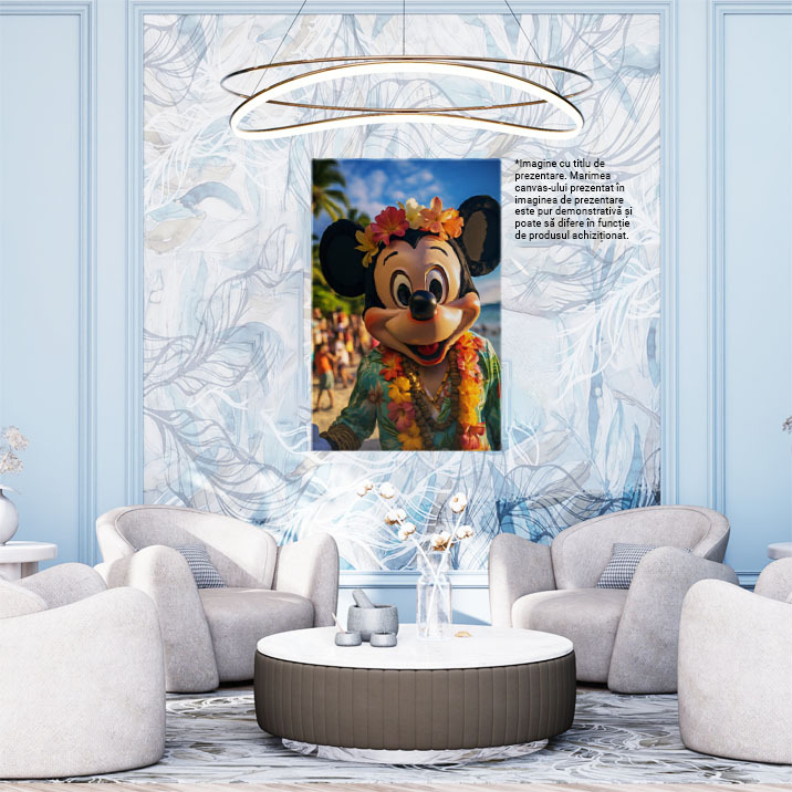 Tablou Canvas:  Petrecere Hawaiiana cu Personajul Principal Mickey Mouse cu Ghirlanda si Coronita de Flori Pictura Digitala 40x25CM [2]