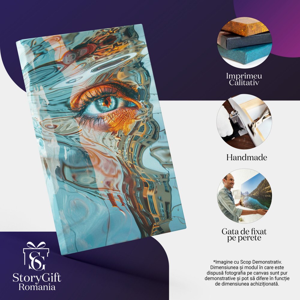 Pictură Abstractă cu Efect Acvatic, Ochi Albastru și Machiaj Portocaliu, Marime 40x25CM [2]