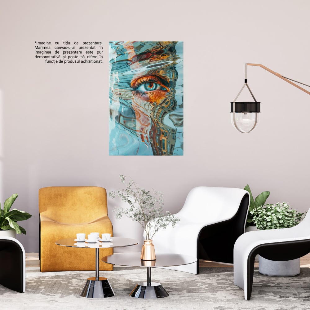 Pictură Abstractă cu Efect Acvatic, Ochi Albastru și Machiaj Portocaliu, Marime 40x25CM [3]