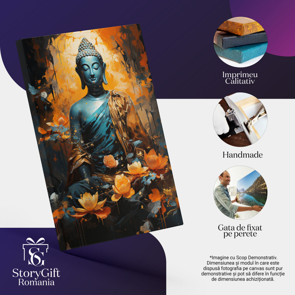 Tablou Canvas Buddha | Pictură Digitală cu Meditație și Flori Abstracte, Marime 40x25CM [2]