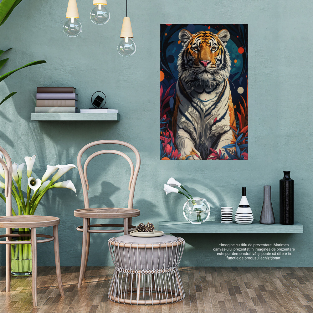 Tigru Siberian Printre Flori - Misterul Felinei, Marime 40x25CM [2]