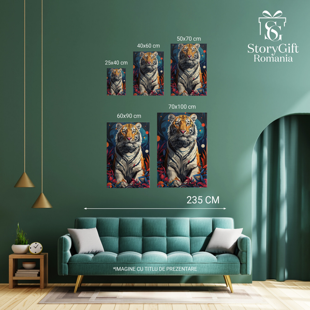 Tigru Siberian Printre Flori - Misterul Felinei, Marime 40x25CM [3]