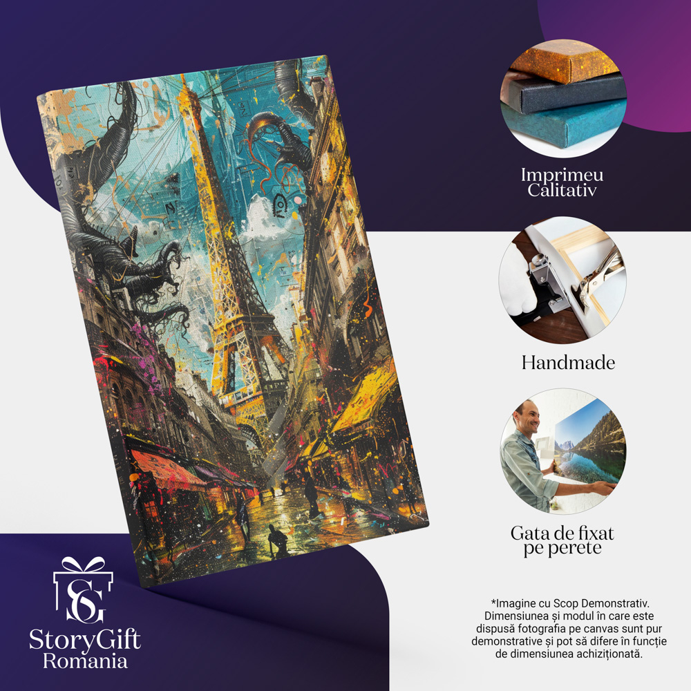 Pictură Turnul Eiffel cu Stropi de Culoare și Tonuri Calde de Lumină, Marime 40x25CM [2]