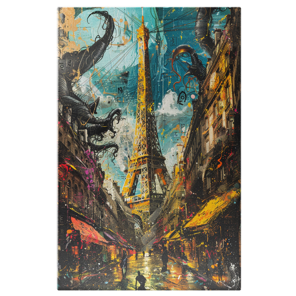 Pictură Turnul Eiffel cu Stropi de Culoare și Tonuri Calde de Lumină, Marime 40x25CM [1]