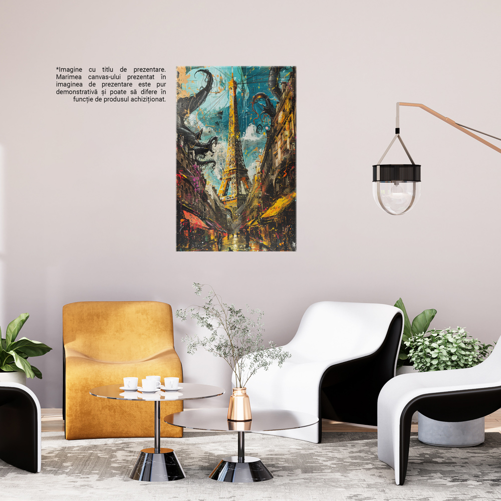 Pictură Turnul Eiffel cu Stropi de Culoare și Tonuri Calde de Lumină, Marime 40x25CM [3]