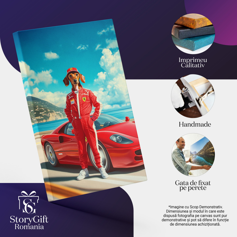  Tablou Canvas Personalizat Pilot De Curse Formula 1 Cu Mașină RoșieMarime 40x25CM [4]