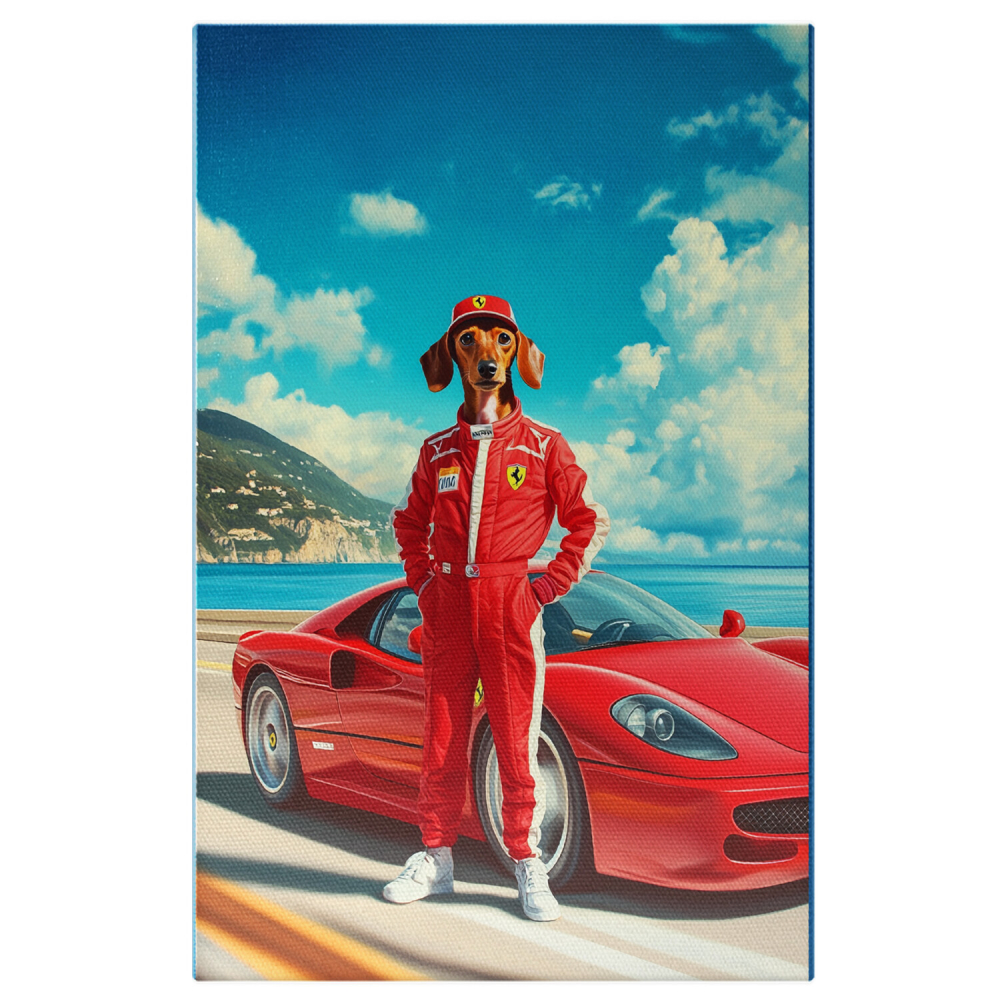  Tablou Canvas Personalizat Pilot De Curse Formula 1 Cu Mașină RoșieMarime 40x25CM [1]