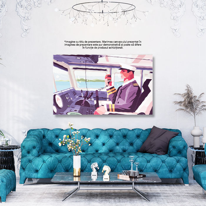 Tablou Canvas Pilotul care Anunta prin Statie o Posibil Aterizare in Apa cccu Basca Alba si Imbracaminte Eleganta 40x25CM [3]