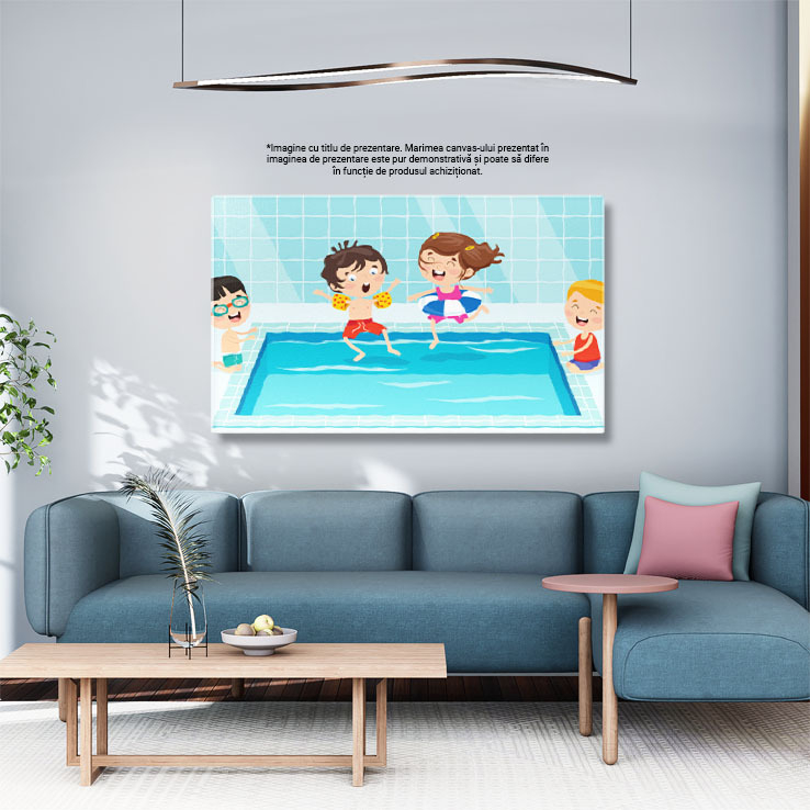 Tablou Canvas Piscina Copiilor Entuziasmati care se Joaca Apa, 40x25cm [3]