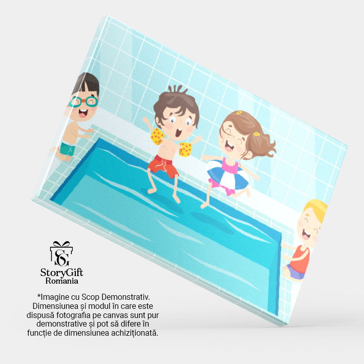 Tablou Canvas Piscina Copiilor Entuziasmati care se Joaca Apa, 40x25cm [4]