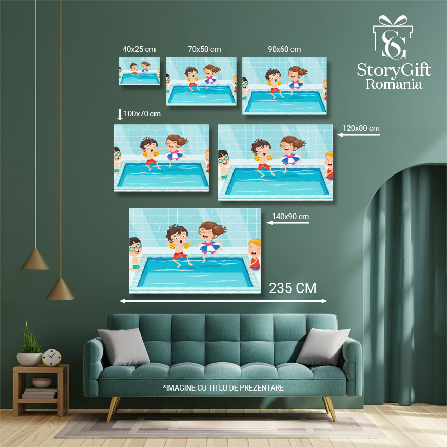 Tablou Canvas Piscina Copiilor Entuziasmati care se Joaca Apa, 40x25cm [5]