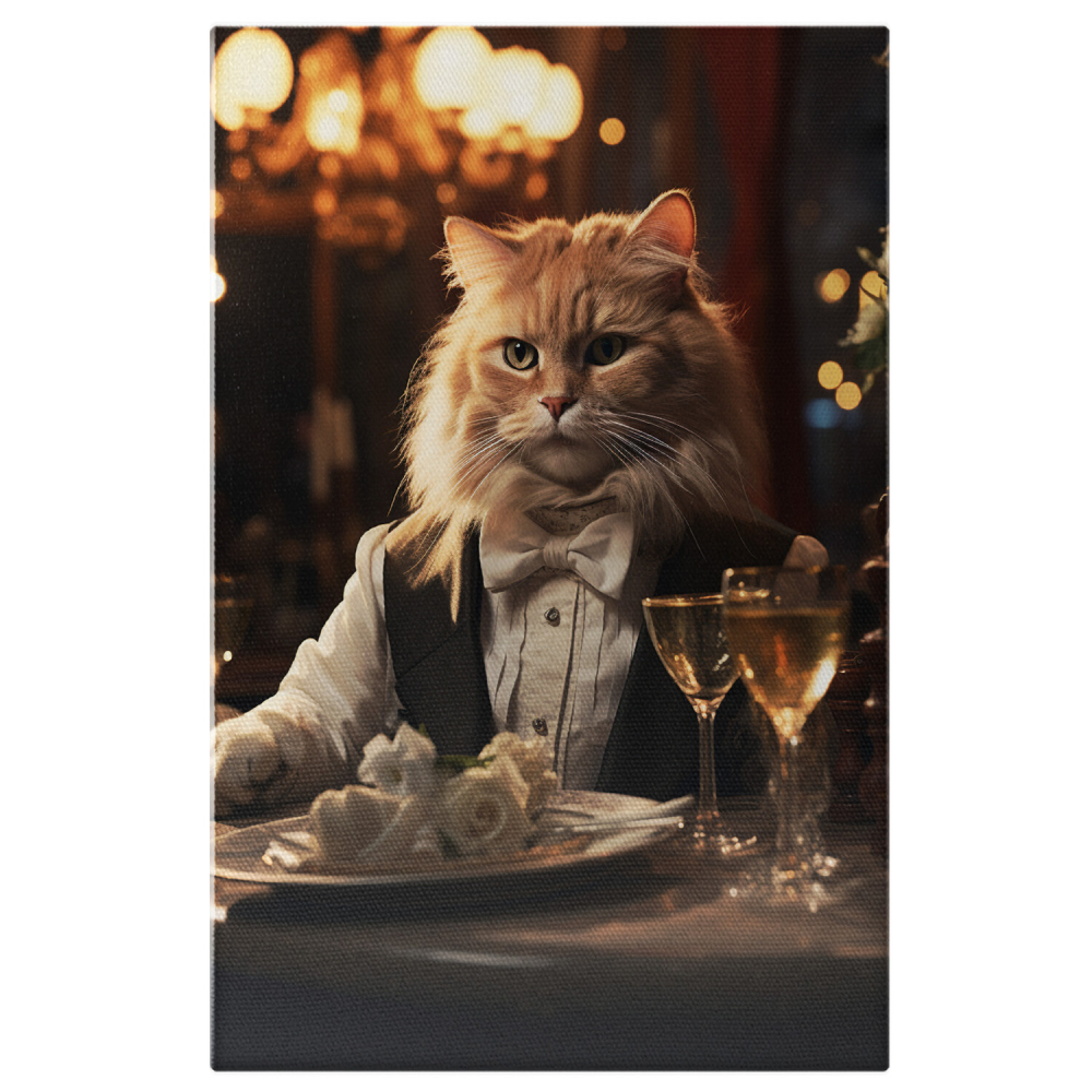 Pisica Bengaleză Animată în Costum la Masă - Pictură Digitală Elegantă, Marime 40x25CM [1]