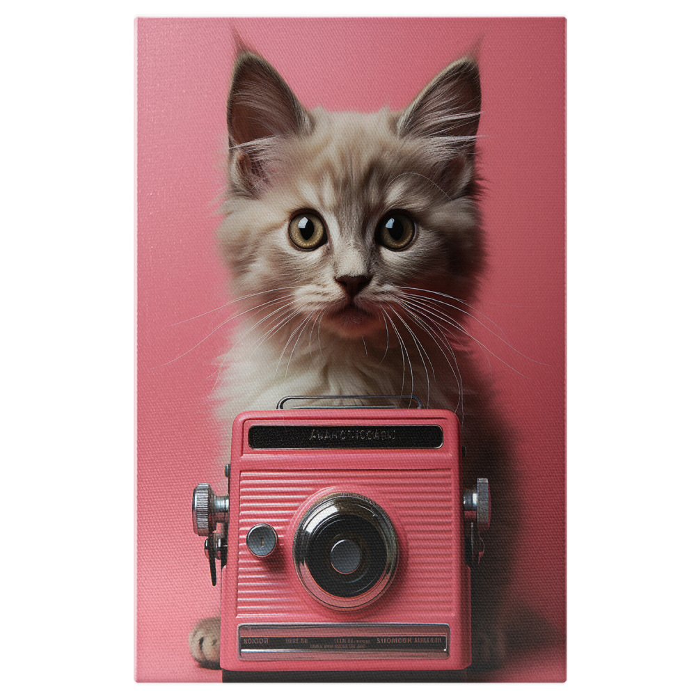 Tablou Canvas Pisica cu Casetofon - Pictură Digitală Amuzantă, Marime 40x25CM [1]