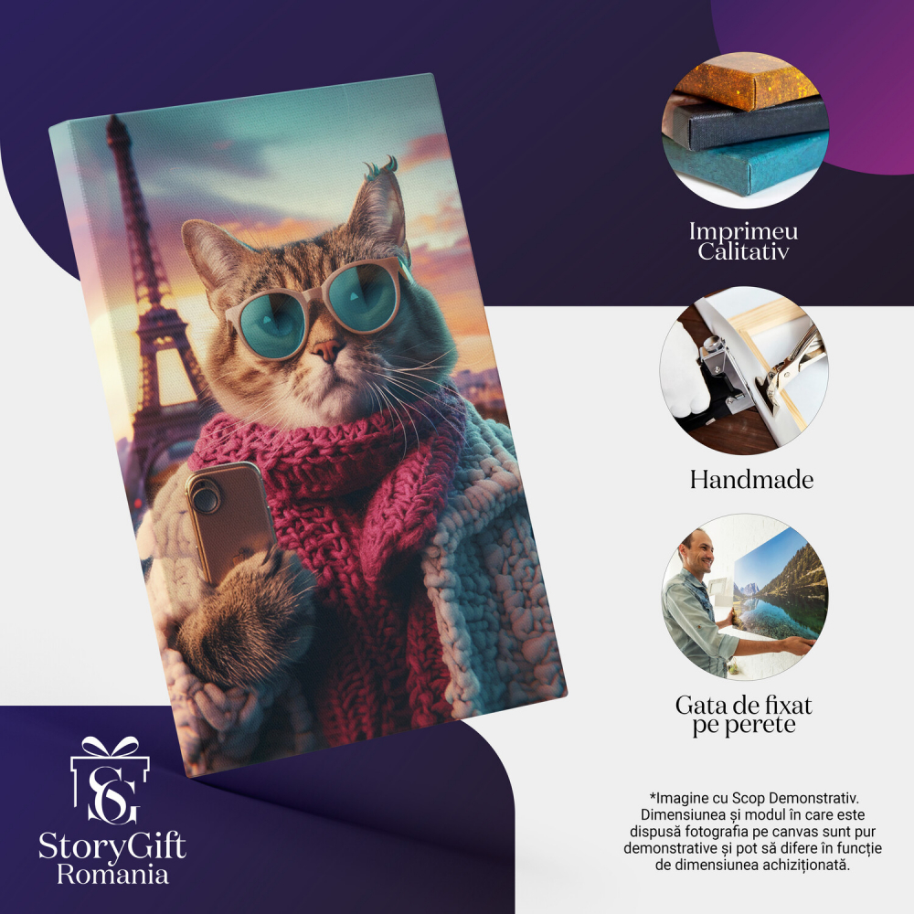 Tablou Canvas Selfie cu Pisica Egipteană și Turnul Eiffel, Marime 40x25CM [2]