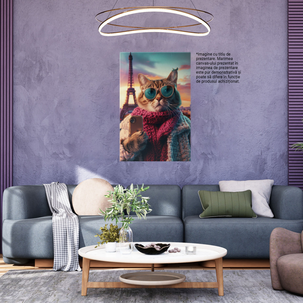 Tablou Canvas Selfie cu Pisica Egipteană și Turnul Eiffel, Marime 40x25CM [3]