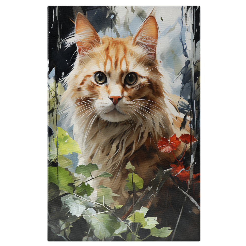 Tablou Canvas Pisica cu Părul Scurt în Pădure - Pictură Digitală, Marime 40x25CM [1]