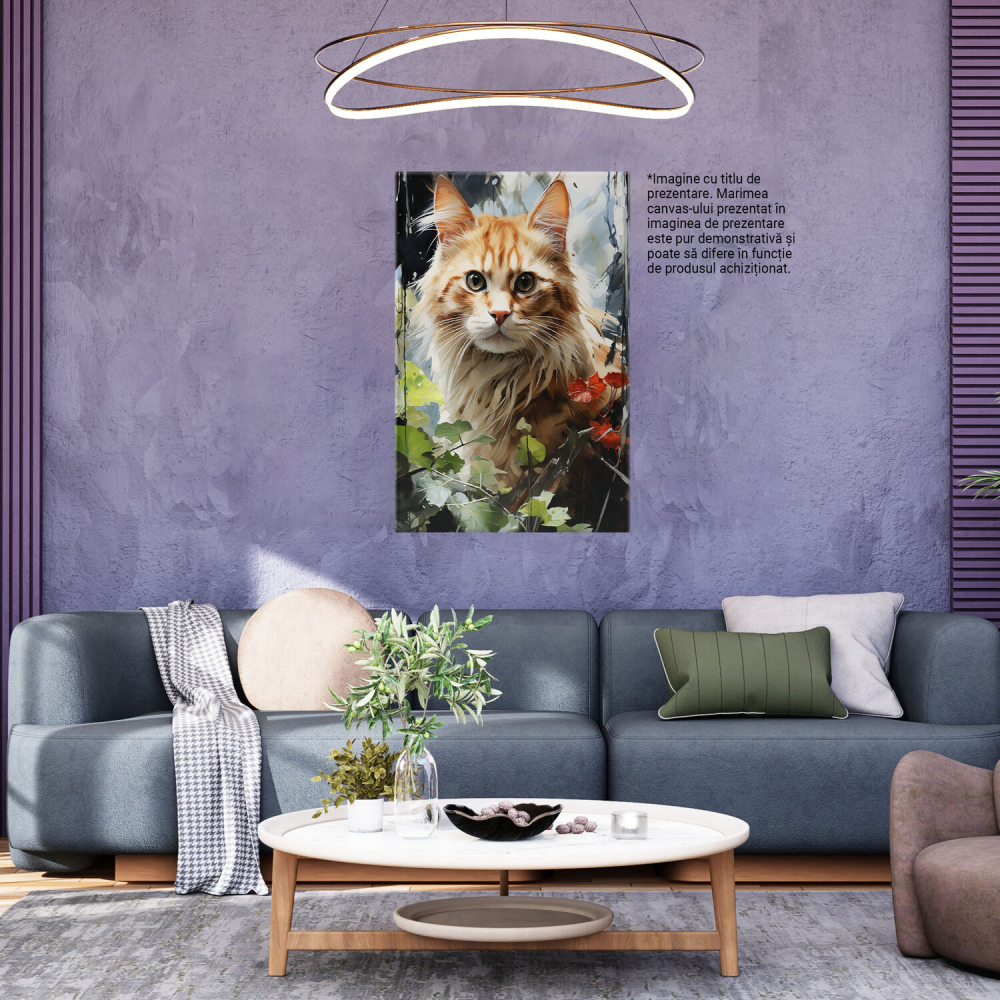 Tablou Canvas Pisica cu Părul Scurt în Pădure - Pictură Digitală, Marime 40x25CM [4]