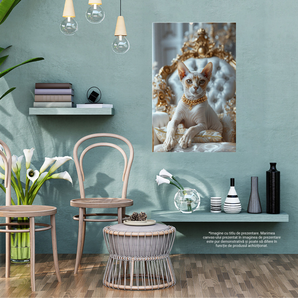 Pisica Sfinx Regină - Bijuterii și Accesorii pentru Suveranitate Felină în Pictură Digitală, Marime 40x25CM [3]