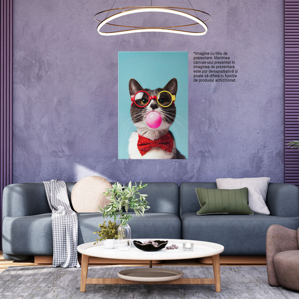 Tablou Canvas Pisicuța Jucăușă cu Mingea Roz și Papion | Artă Digitală, Marime 40x25CM [3]