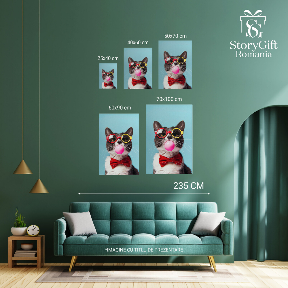 Tablou Canvas Pisicuța Jucăușă cu Mingea Roz și Papion | Artă Digitală, Marime 40x25CM [4]