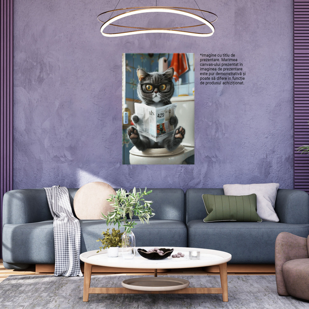 Tablou Canvas Pisoiul Gri cu Labute Roz Citind Ziarul în Baie, Marime 40x25CM [3]