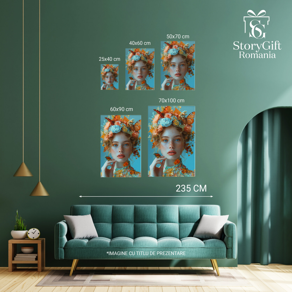 Tablou Canvas Tânără cu Pistrui și Fluturi – Pictură Digitală Colorată, Marime 40x25CM [4]