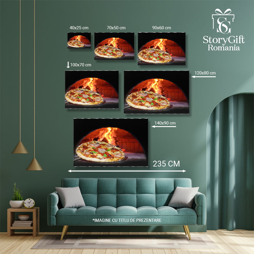 Tablou Canvas: Pizza Traditionala in Cuptor de Lemi - Fire, Mozzarella, Pizzeria 40x25CM [5]