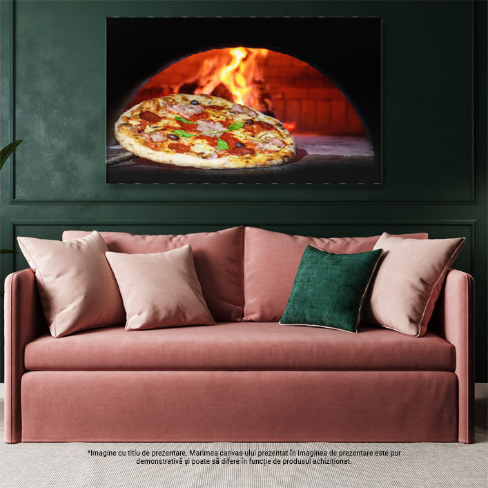 Tablou Canvas: Pizza Traditionala in Cuptor de Lemi - Fire, Mozzarella, Pizzeria 40x25CM [3]