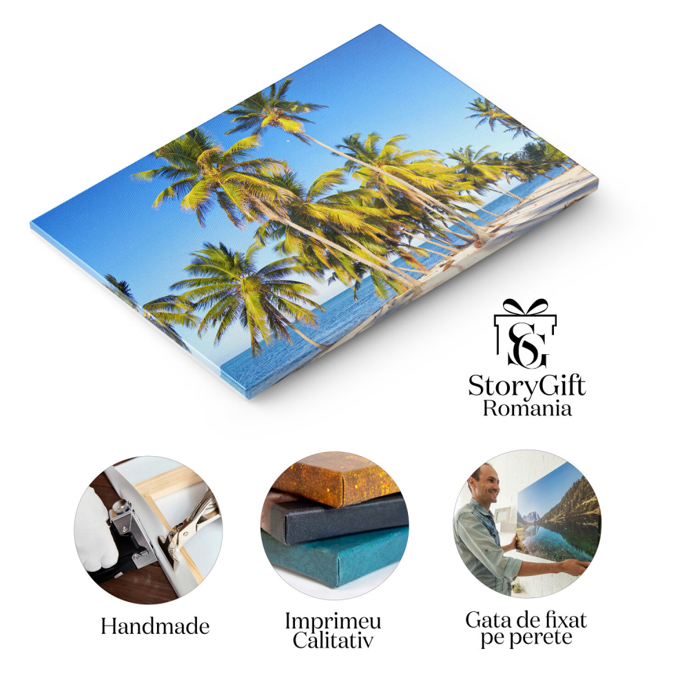 Plaja cu Palmieri și Ocean Cristalin - Atmosferă Tropicală, Marime 40x25CM [2]