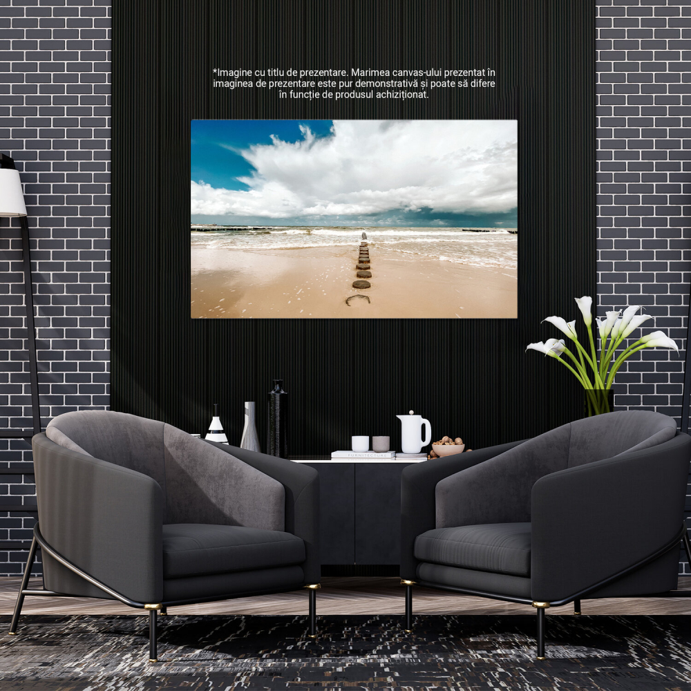 Plaja Goală cu Nisip și Piatre - Peisaj Marin Seren, Marime 40x25CM [3]