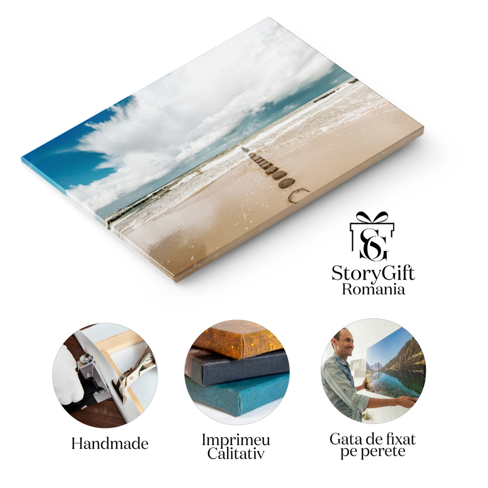 Plaja Goală cu Nisip și Piatre - Peisaj Marin Seren, Marime 40x25CM [2]