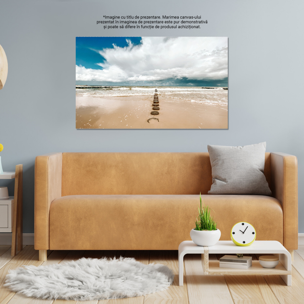 Plaja Goală cu Nisip și Piatre - Peisaj Marin Seren, Marime 40x25CM [4]