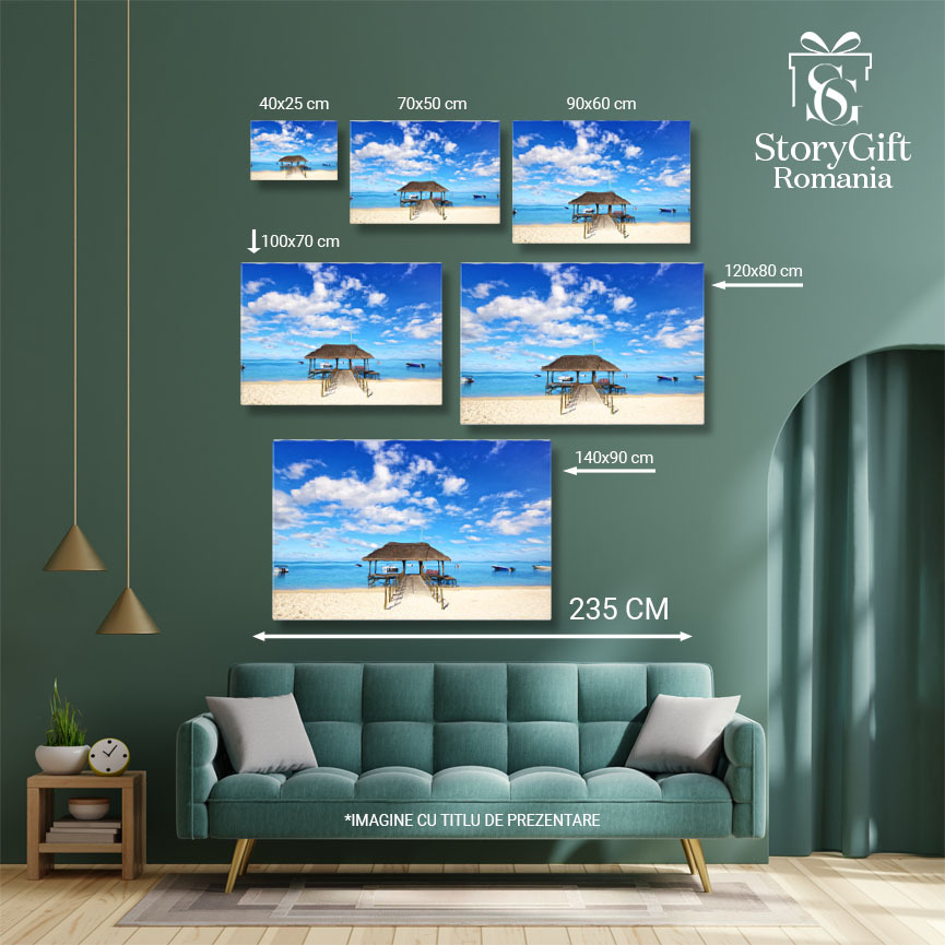 Tablou Canvas Plaja in Mauritius, golf, plaja, barca, calm, peisaj de nori, coasta, linistit, orizont, idilic, ocean Indian, insula, pasarela, Mauritius. 2966 40x25CM [5]