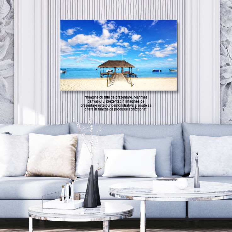 Tablou Canvas Plaja in Mauritius, golf, plaja, barca, calm, peisaj de nori, coasta, linistit, orizont, idilic, ocean Indian, insula, pasarela, Mauritius. 2966 40x25CM [3]