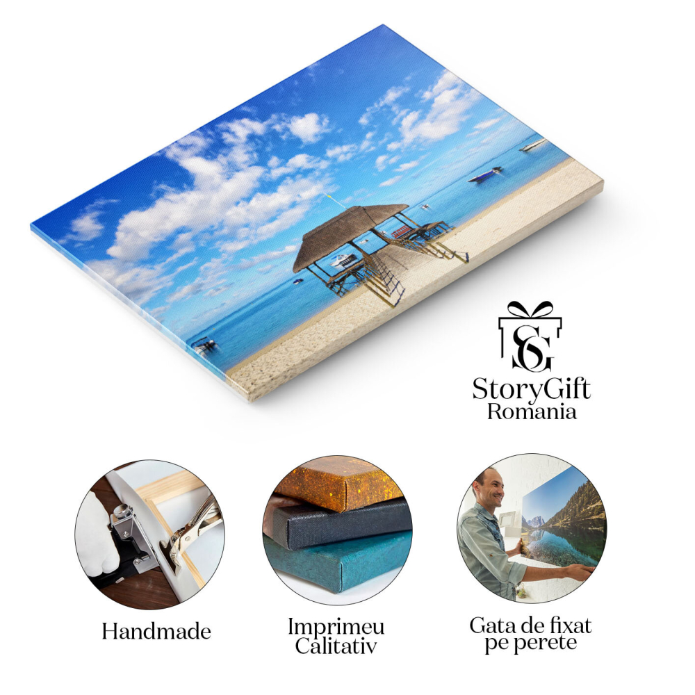 Tablou Canvas Plaja in Mauritius, golf, plaja, barca, calm, peisaj de nori, coasta, linistit, orizont, idilic, ocean Indian, insula, pasarela, Mauritius. 2966 40x25CM [2]