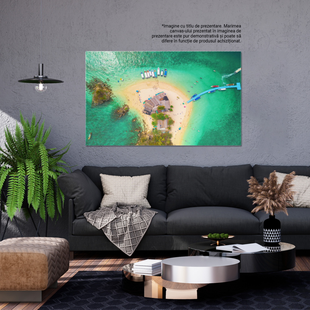 Tablou Canvas Plaja in Thailanda cu Ocean si Stanci, thailanda, phuket, ocean, plaja, fundal, atractie, casa, mal, stanci, turism, vara, sezon, natura, insula. 140x90CM [5]