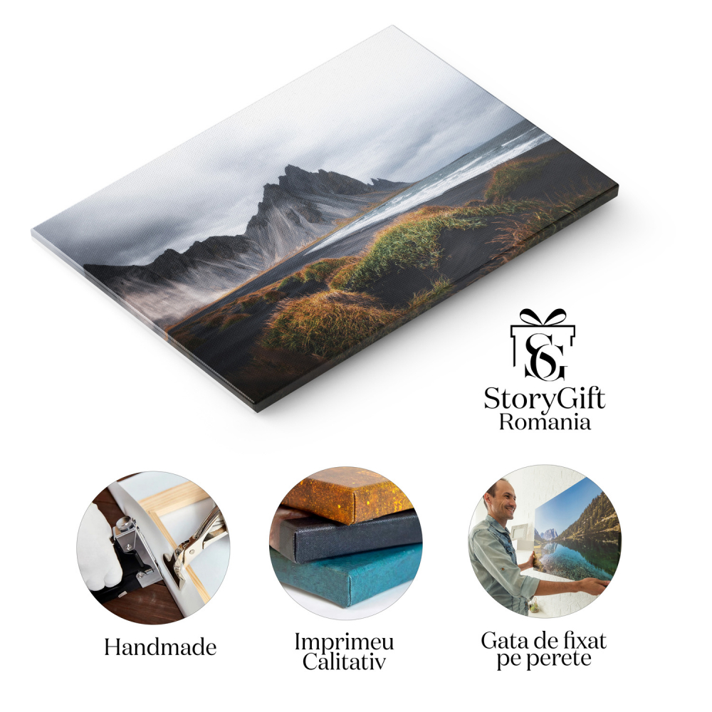 Tablou Canvas Plaja Islandeză cu Nisip Negru: Coasta Melancolică și Peisaje Naturale, Marime 40x25CM [2]