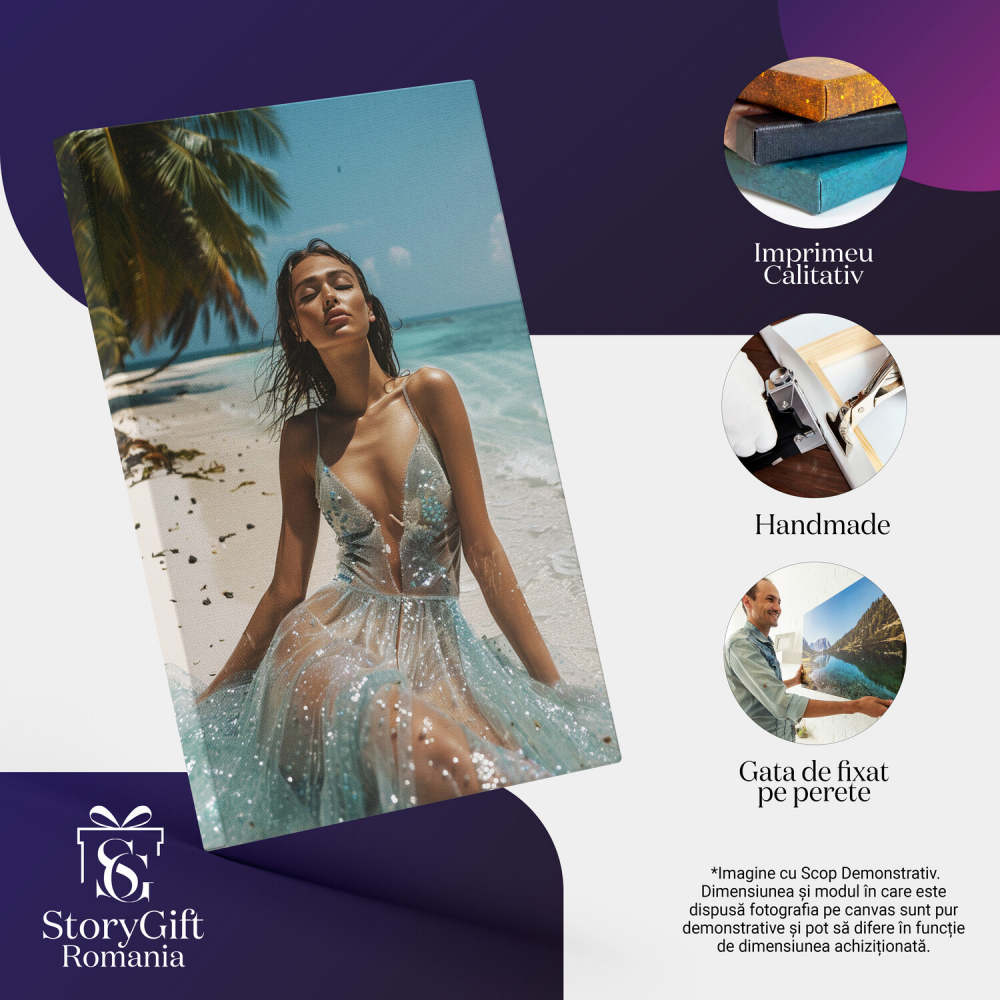 Plaja de Nisip de pe Insula Tropicală - Femeia Îmbrăcată în Soare - Pictură Digitală, Marime 40x25CM [2]