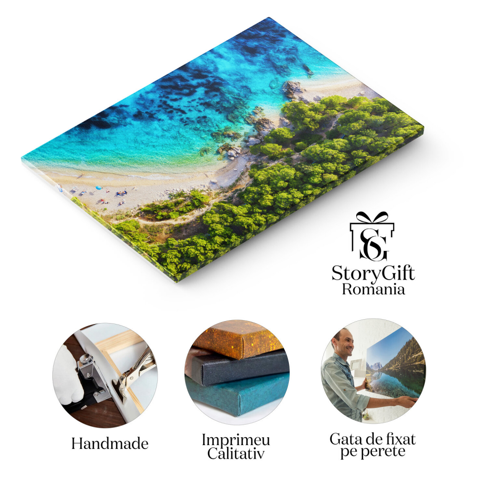 Plaja și Valuri – Tablou Canvas din Perspectivă Aeriană, Marime 40x25CM [2]