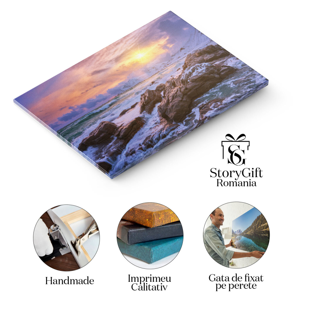 Tablou Canvas - Plaja Skagsanden in Lofoten: fjord, sunset, cloud, landscape, norwegian, ocean 40x25CM [2]