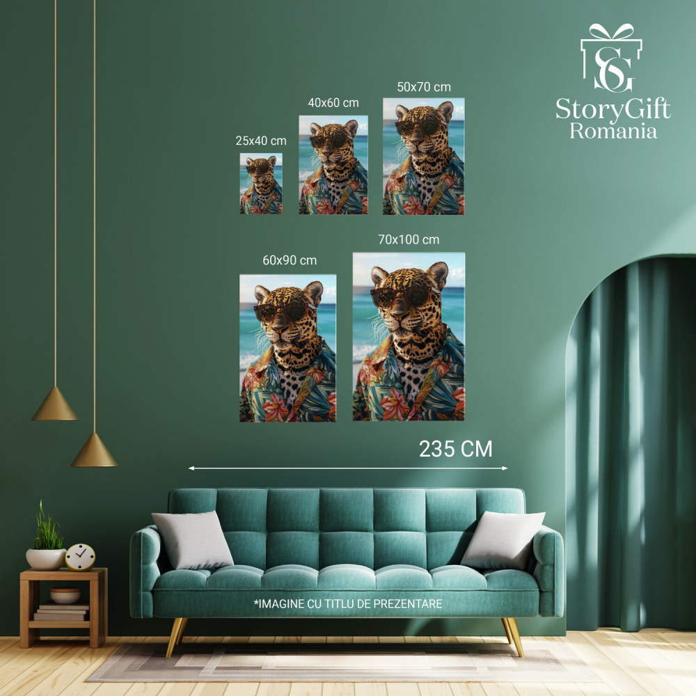 Tablou Canvas Tropical - Jaguar cu Ochelari și Cămașă Hawaiană, Marime 40x25CM [4]