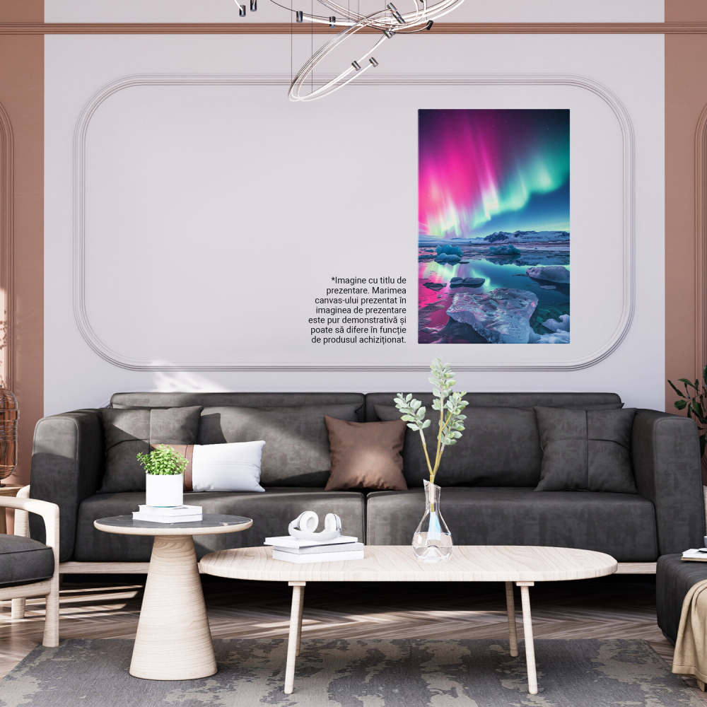 Ploaie de Lumini Boreale - Munti și Gheata ce Luceste ca Oglinda - Pictură Digitală, Marime 40x25CM [4]