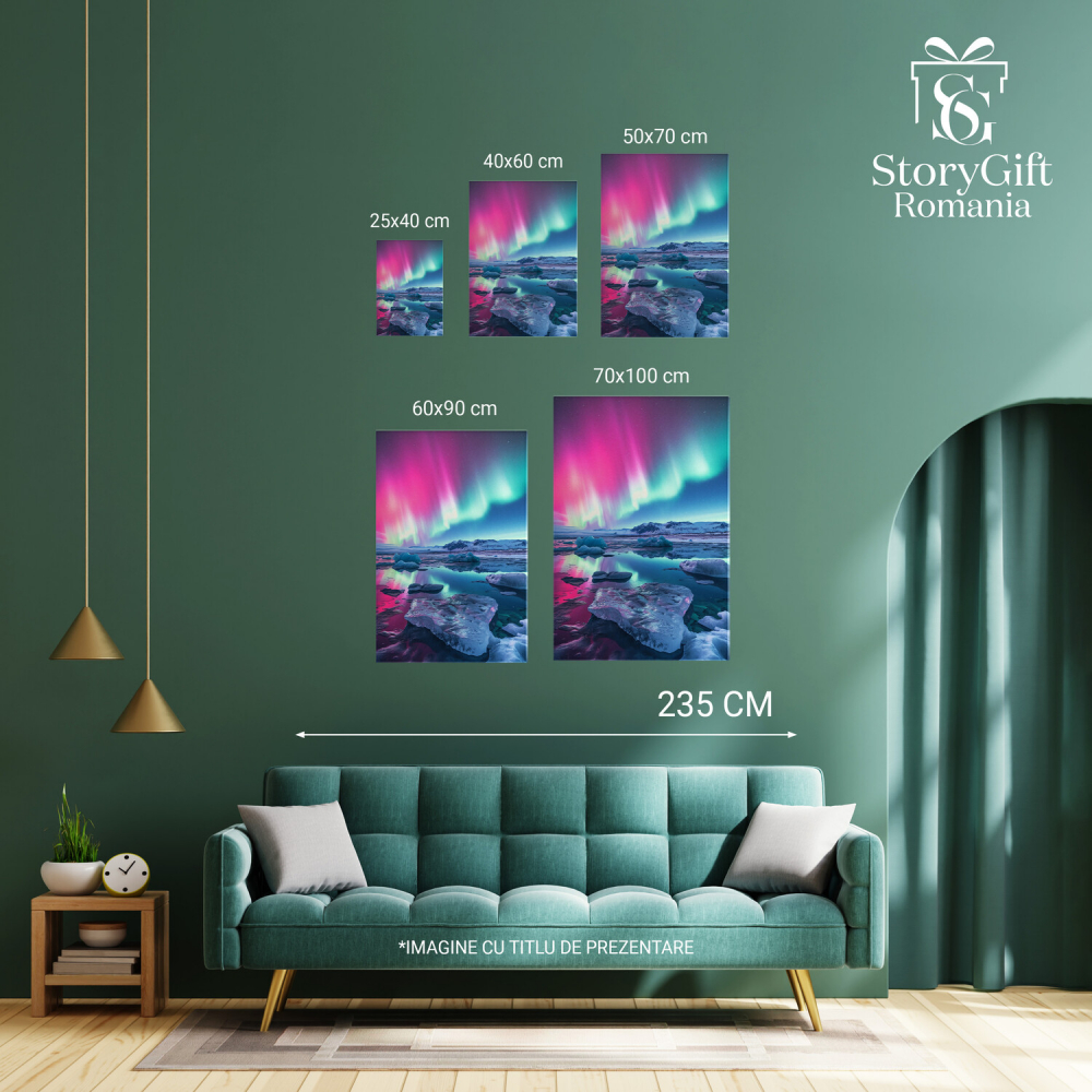 Ploaie de Lumini Boreale - Munti și Gheata ce Luceste ca Oglinda - Pictură Digitală, Marime 40x25CM [3]