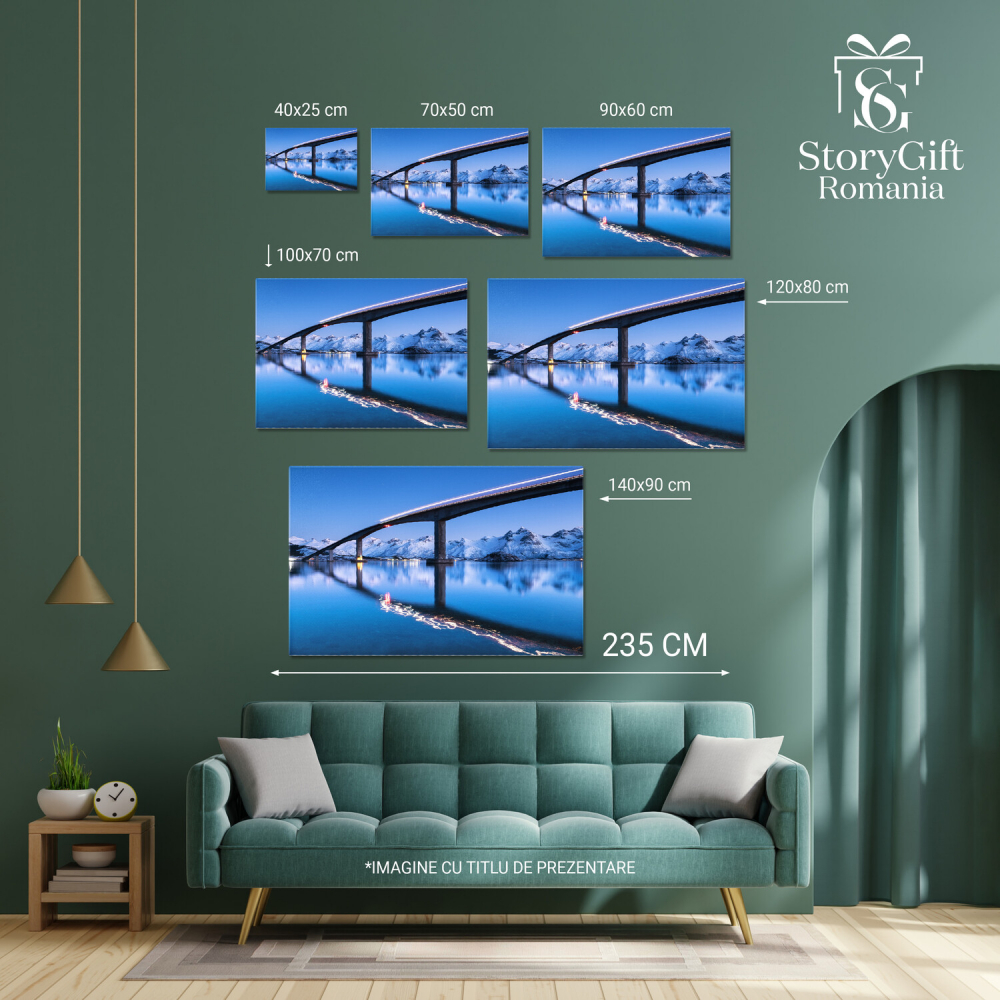 Luminile Nordului în Pădurea de Iarnă: Aurora Boreală și Munți Albaștri, Marime 40x25CM [4]