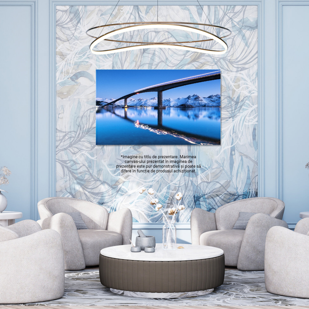 Luminile Nordului în Pădurea de Iarnă: Aurora Boreală și Munți Albaștri, Marime 40x25CM [3]