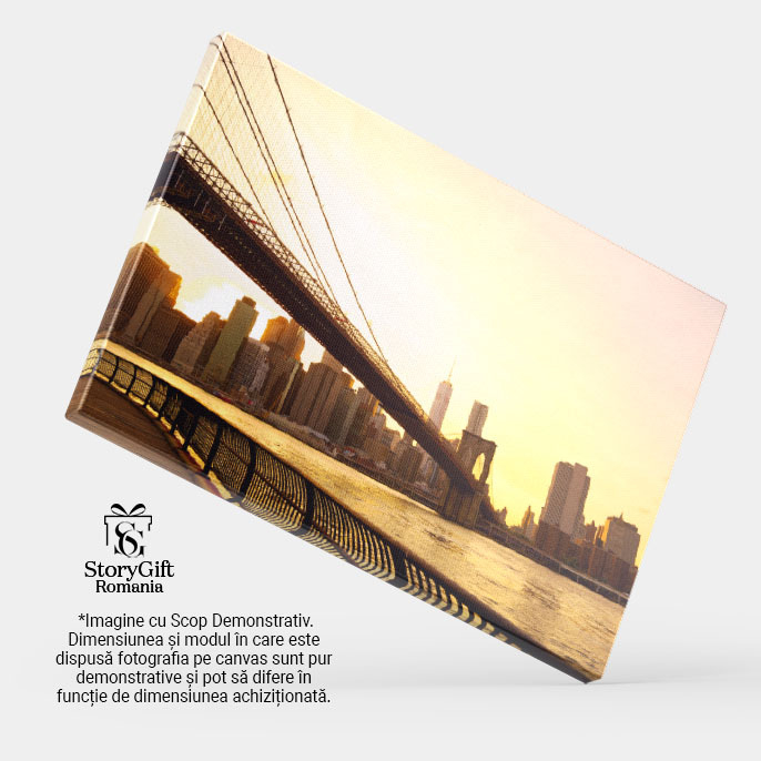 Tablou Canvas Podul Brooklyn la Apus Silueta Orasului America, atractie, pod, apus, district financiar. 1032 40x25CM [4]