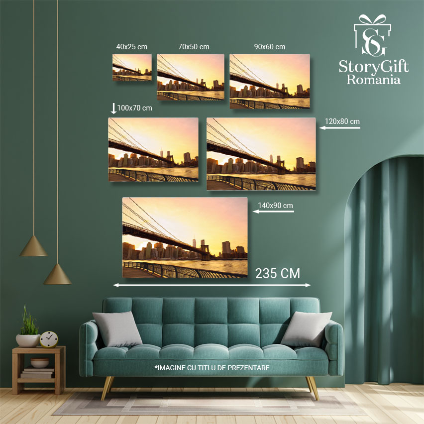 Tablou Canvas Podul Brooklyn la Apus Silueta Orasului America, atractie, pod, apus, district financiar. 1032 40x25CM [5]