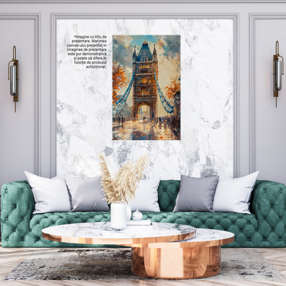Tower Bridge cu Cerul Înnorat și Păsări Zburând, Marime 40x25CM [3]