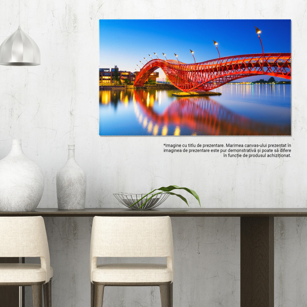 Podul în Oraș în Noapte - Arhitectură Urbană cu Reflexii Luminoase, Marime 40x25CM [3]